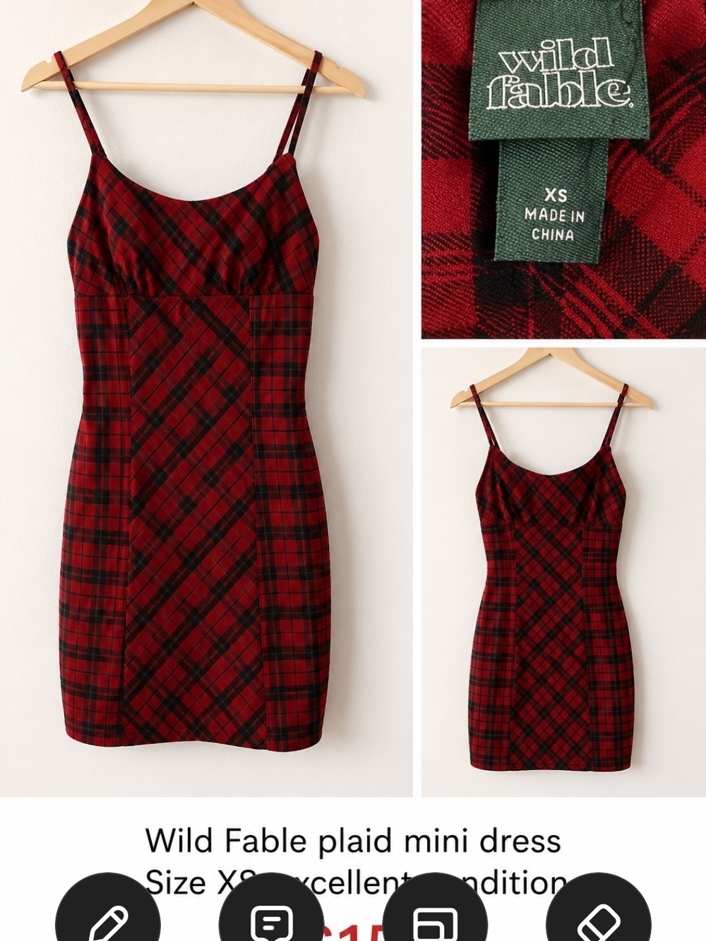 wild fable Red and Black Plaid Spaghetti Strap Mini Dress